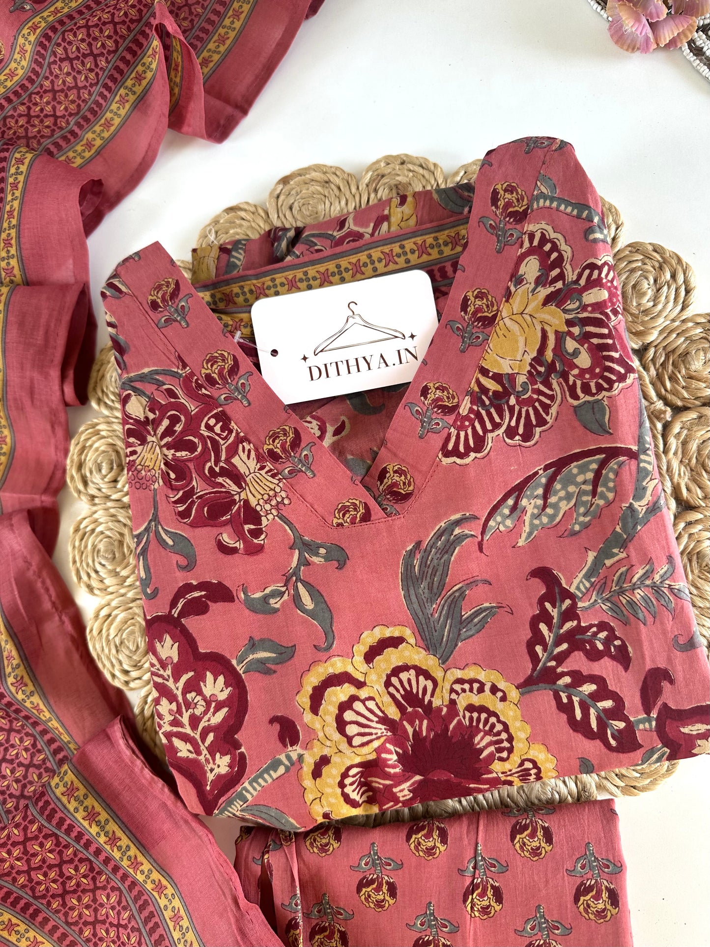 K698 - Mul cotton printed anarkali with pants and dupatta