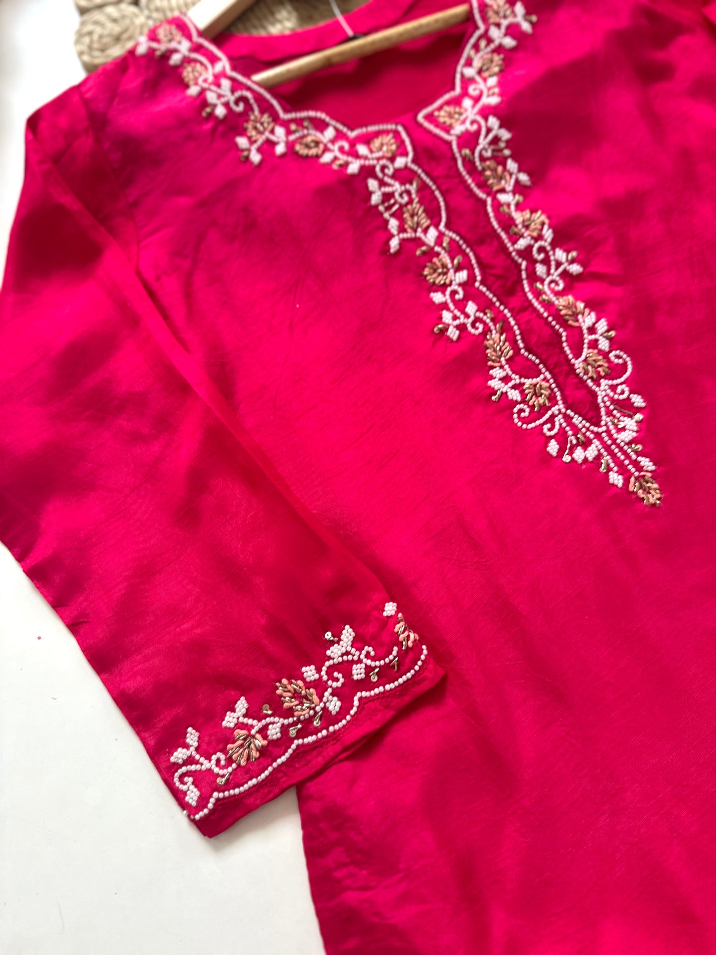 K033 - Russian silk handwork straight kurti with pants and dupatta