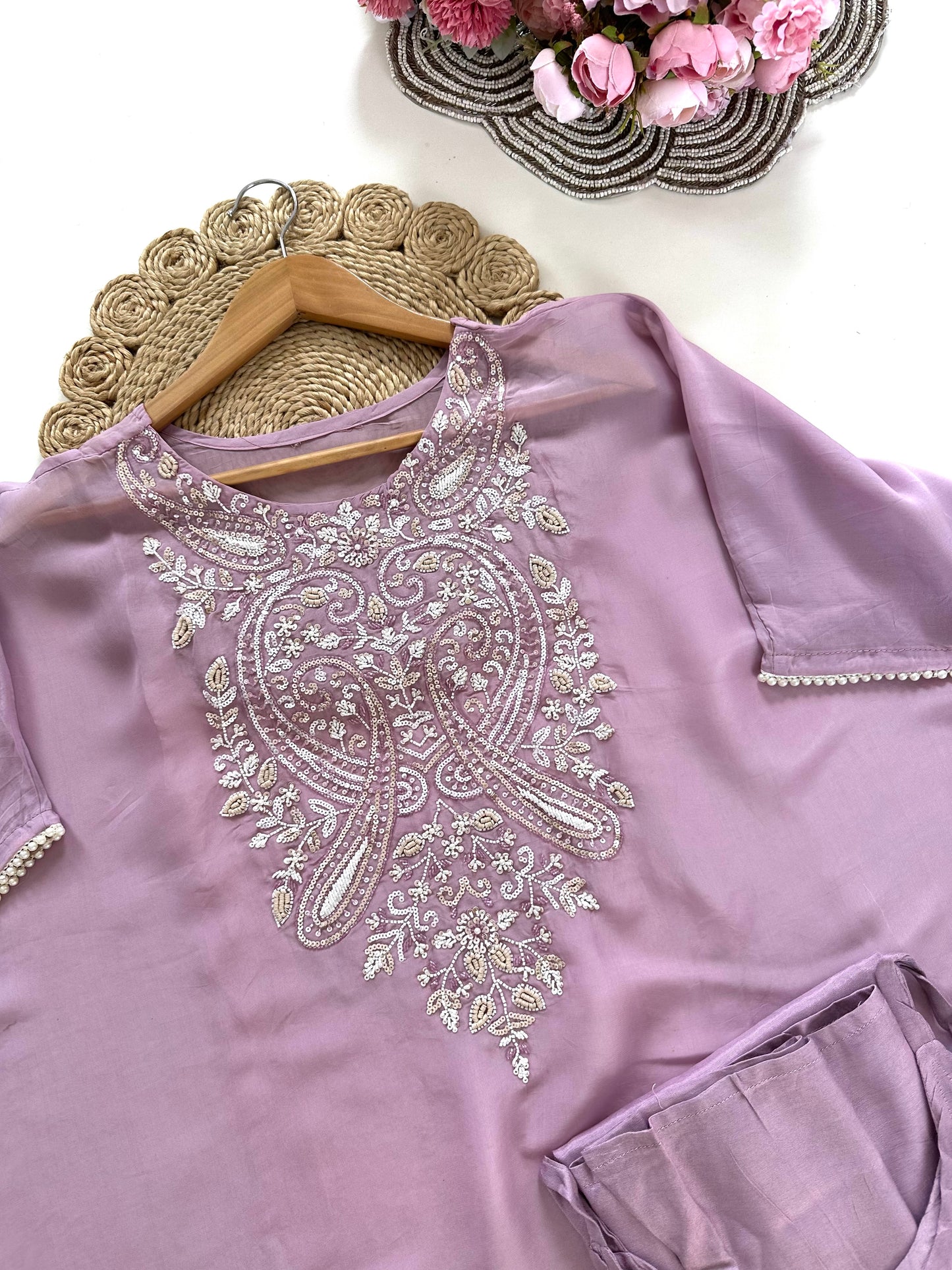 K412 - Organza Handwork Kaftan with inner and pants