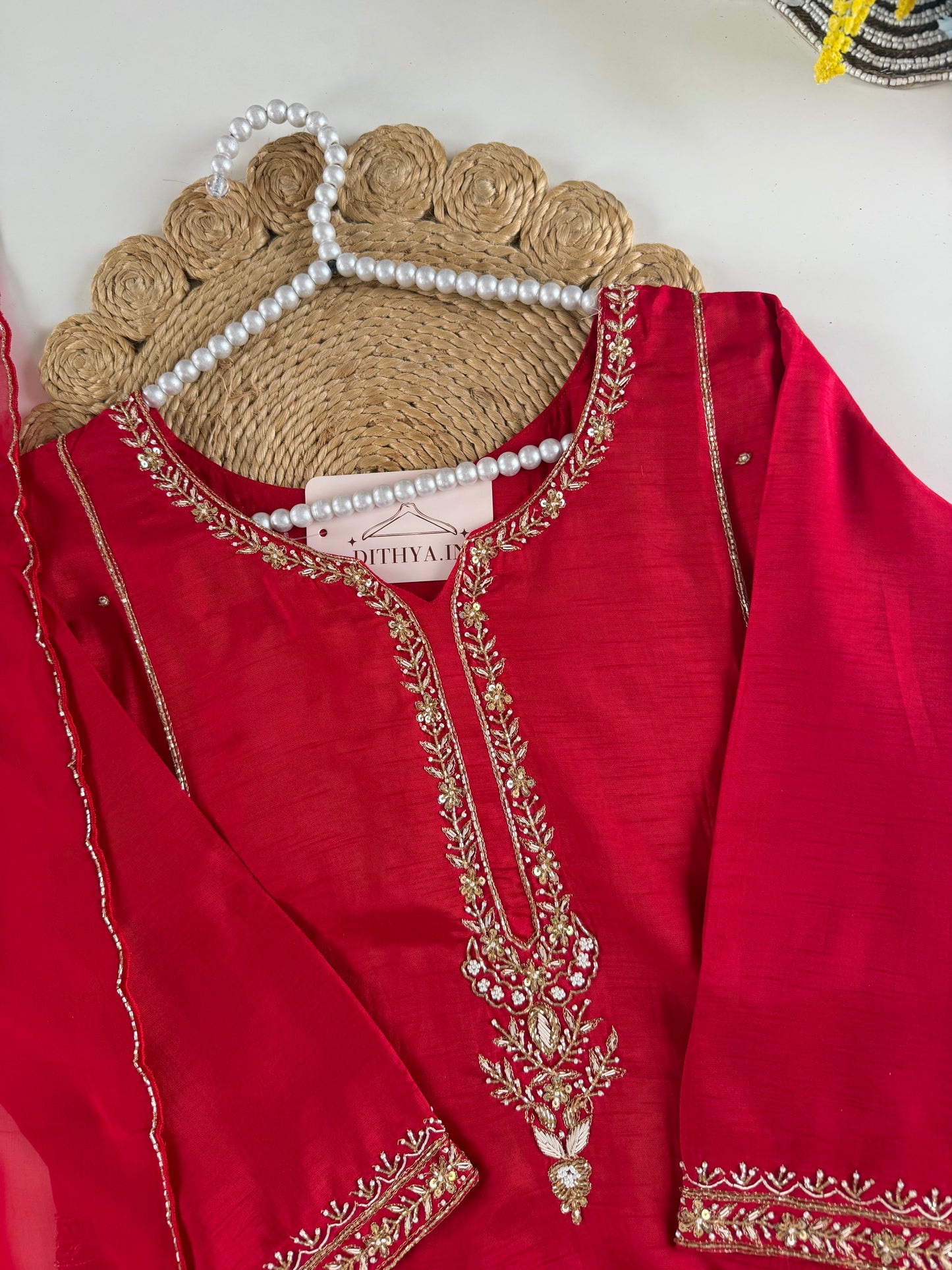 K158 - Russian silk handwork Anarkali with pants and dupatta
