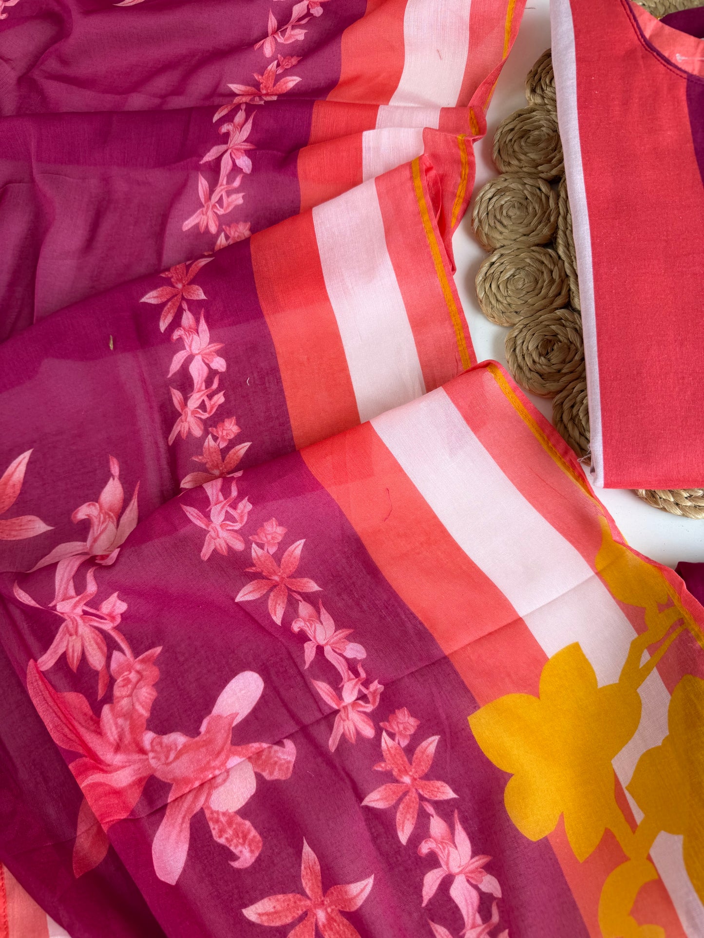 K666 - Mul cotton printed straight Kurti with pants and dupatta