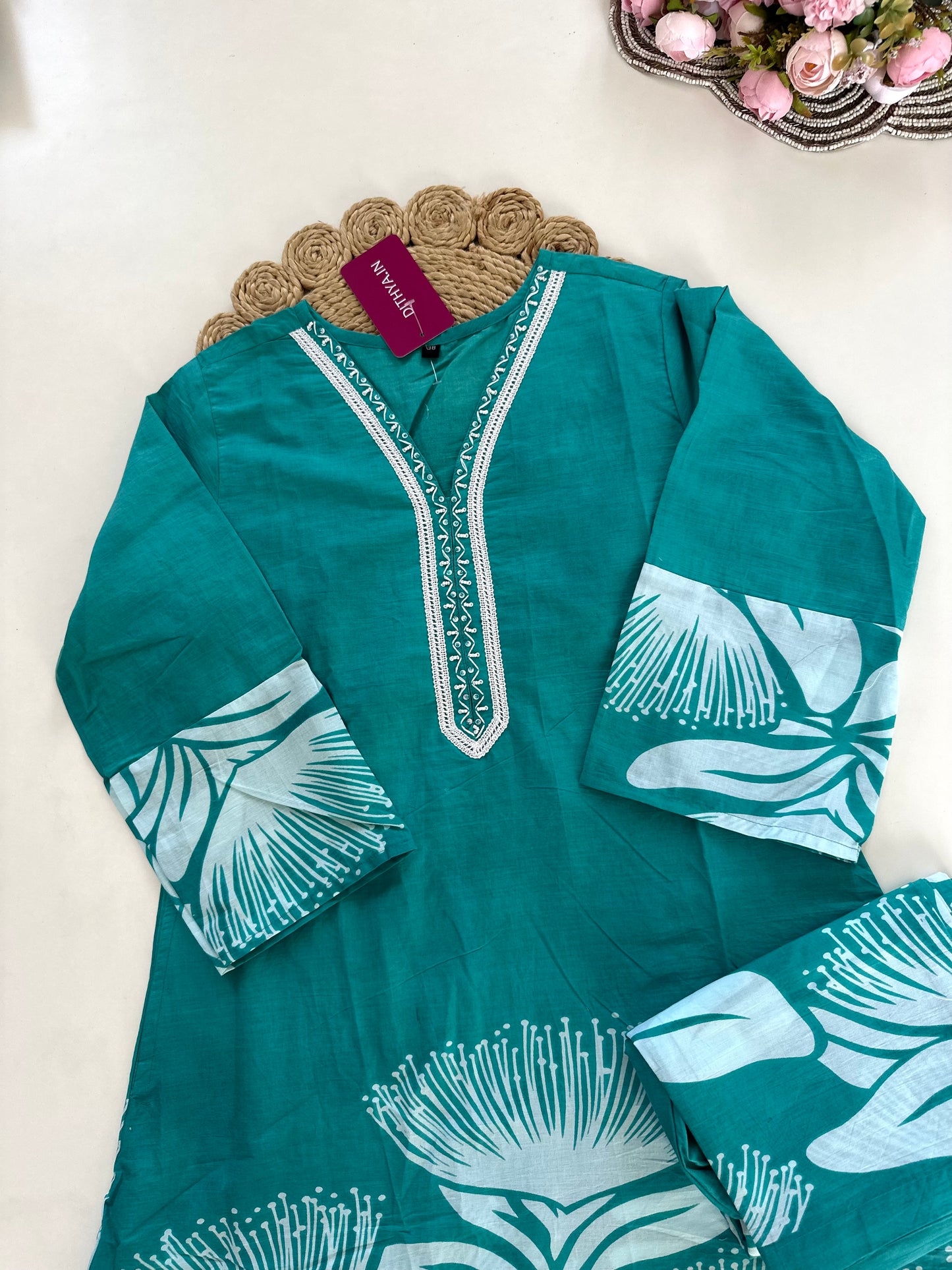 K401 - Cotton printed Aline Kurti with pants
