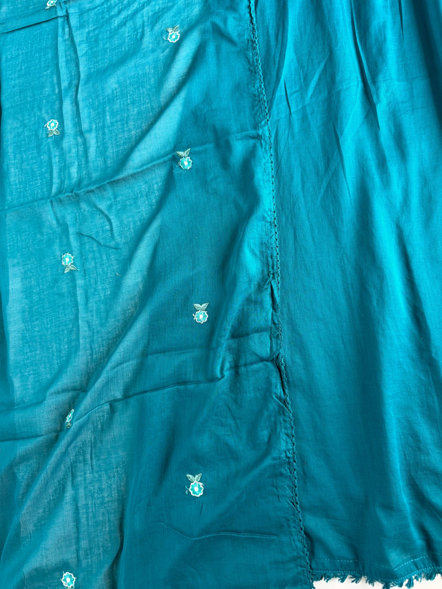 K231 - Mul cotton embroidered Anarkali with pants and dupatta
