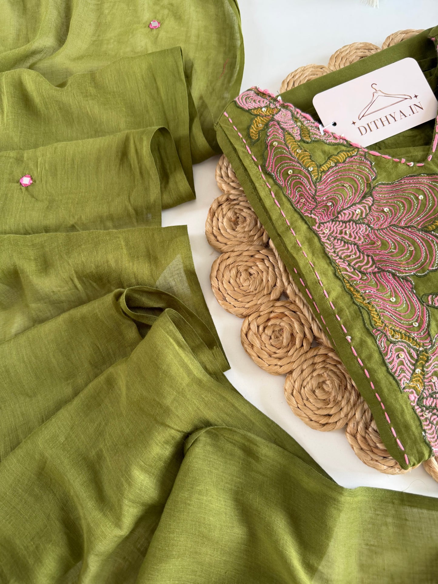 K497 - Cotton embroidered straight Kurti with pants and dupatta