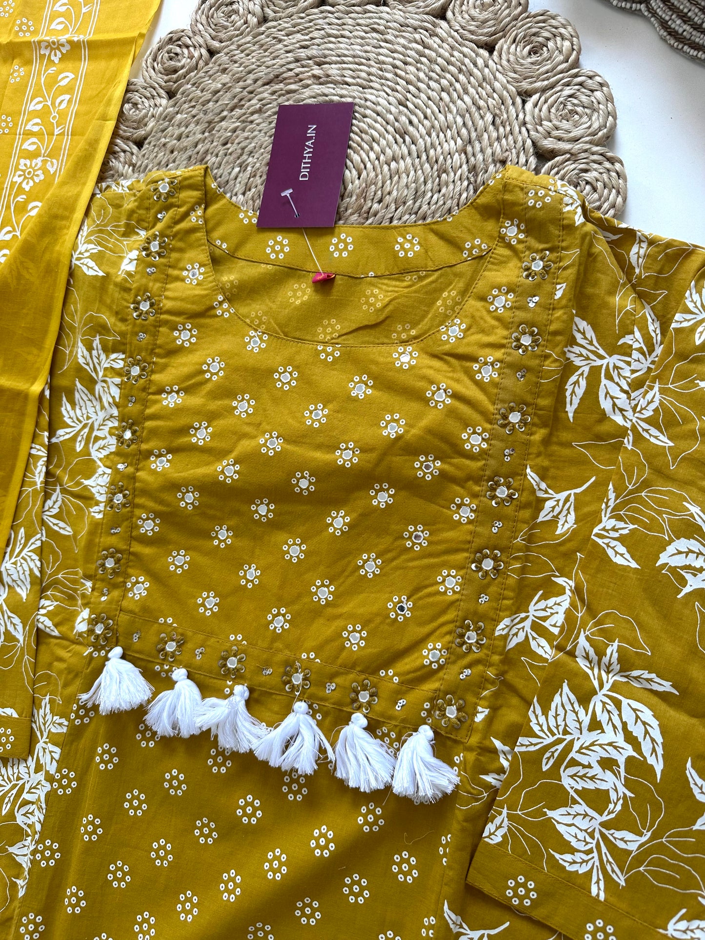 K386 - Cotton printed straight kurti with pants and dupatta.