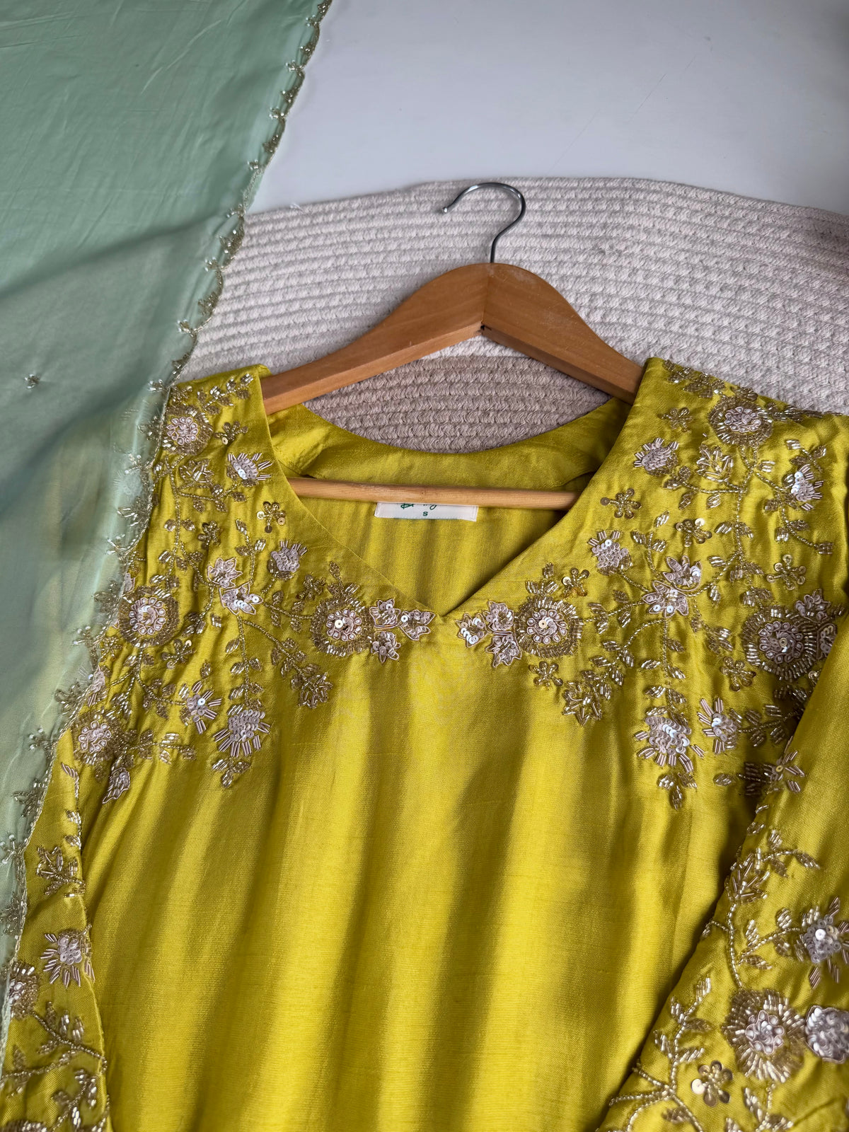 K352 - Russian silk handwork aline Kurti with pants and dupatta