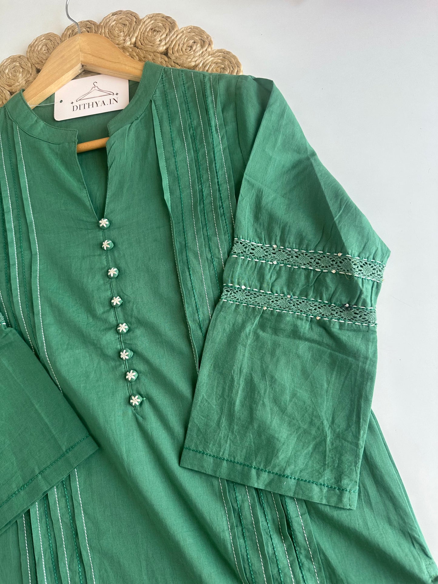 K213 - Mul cotton embroidered Aline Kurti with pants and dupatta