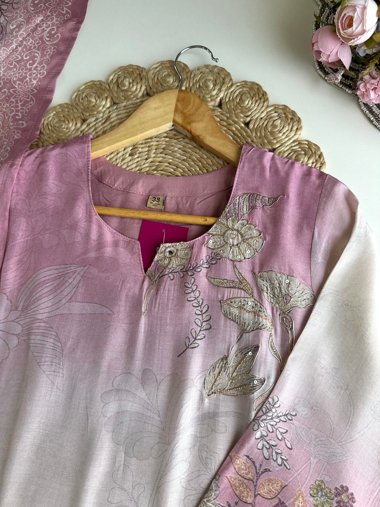 K416 - Muslin printed straight Kurti with pants and dupatta
