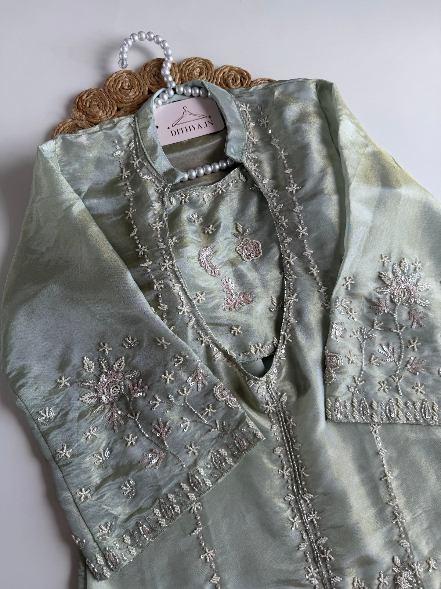 K140 - Tissue  silk handwork coord set (Inner and palazzo)