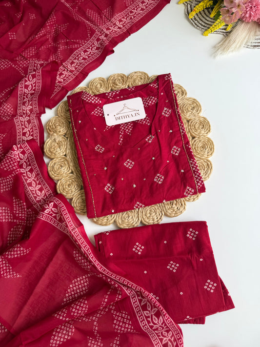 K458 - Cotton straight Kurti with pants and dupatta