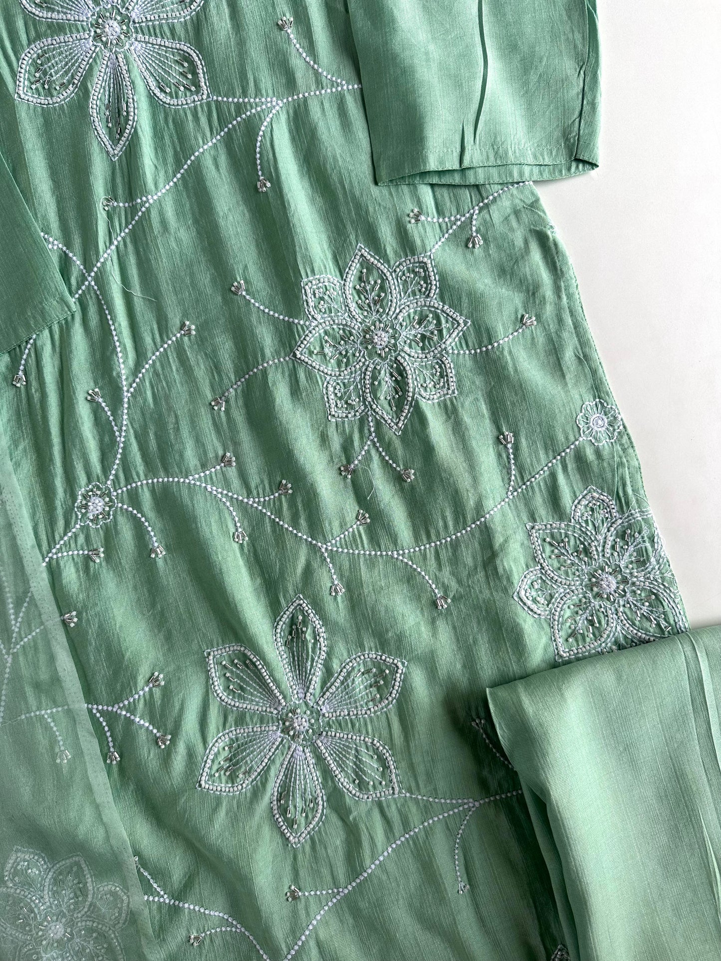 K100 - Roman silk embroidered straight Kurti with pants and dupatta