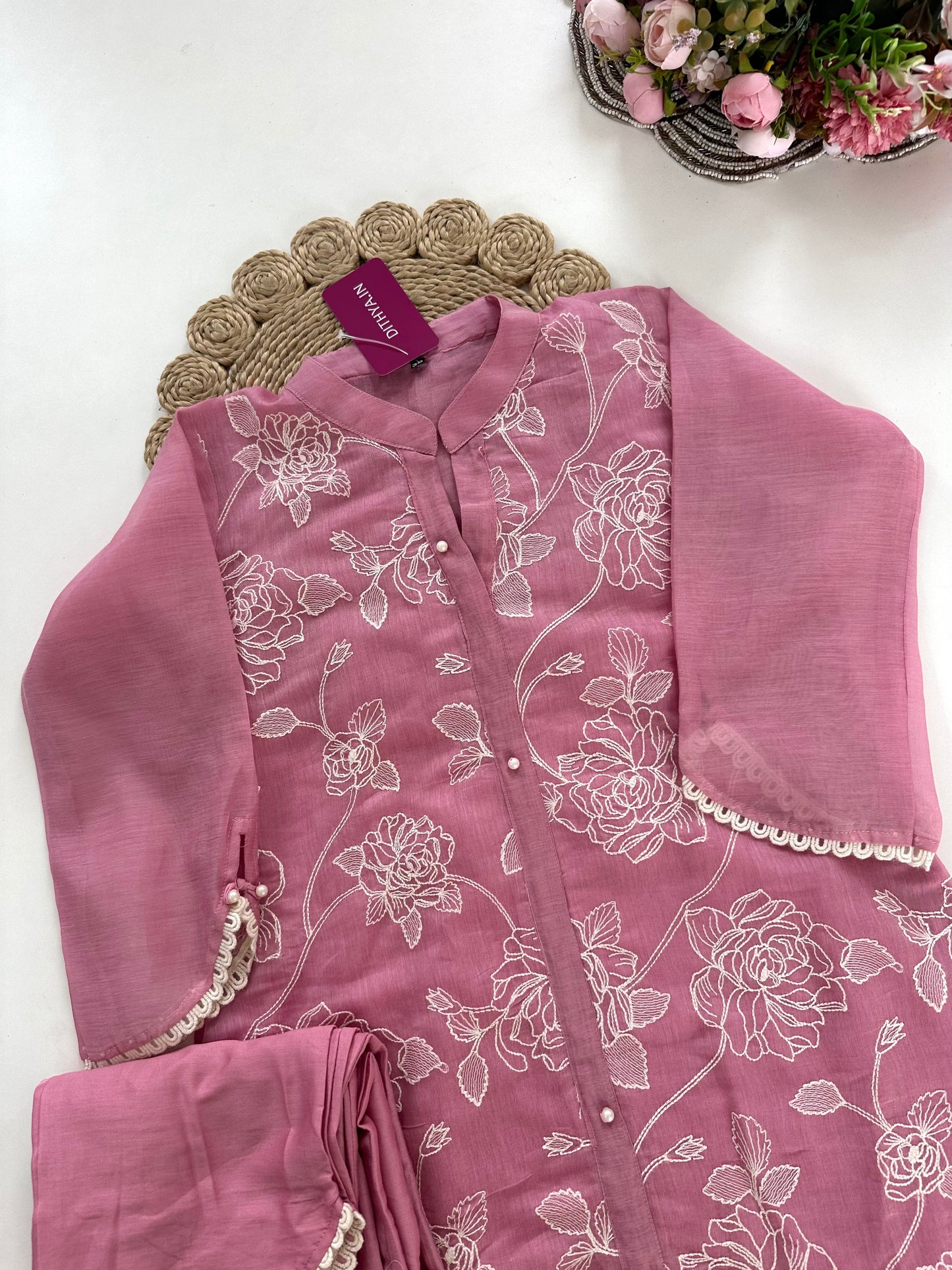 K039 - Mul Chanderi embroidered coord set