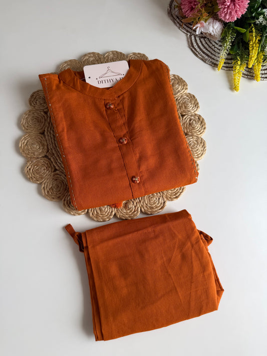 K659 - Linen cotton embroidered Aline Kurti with pants