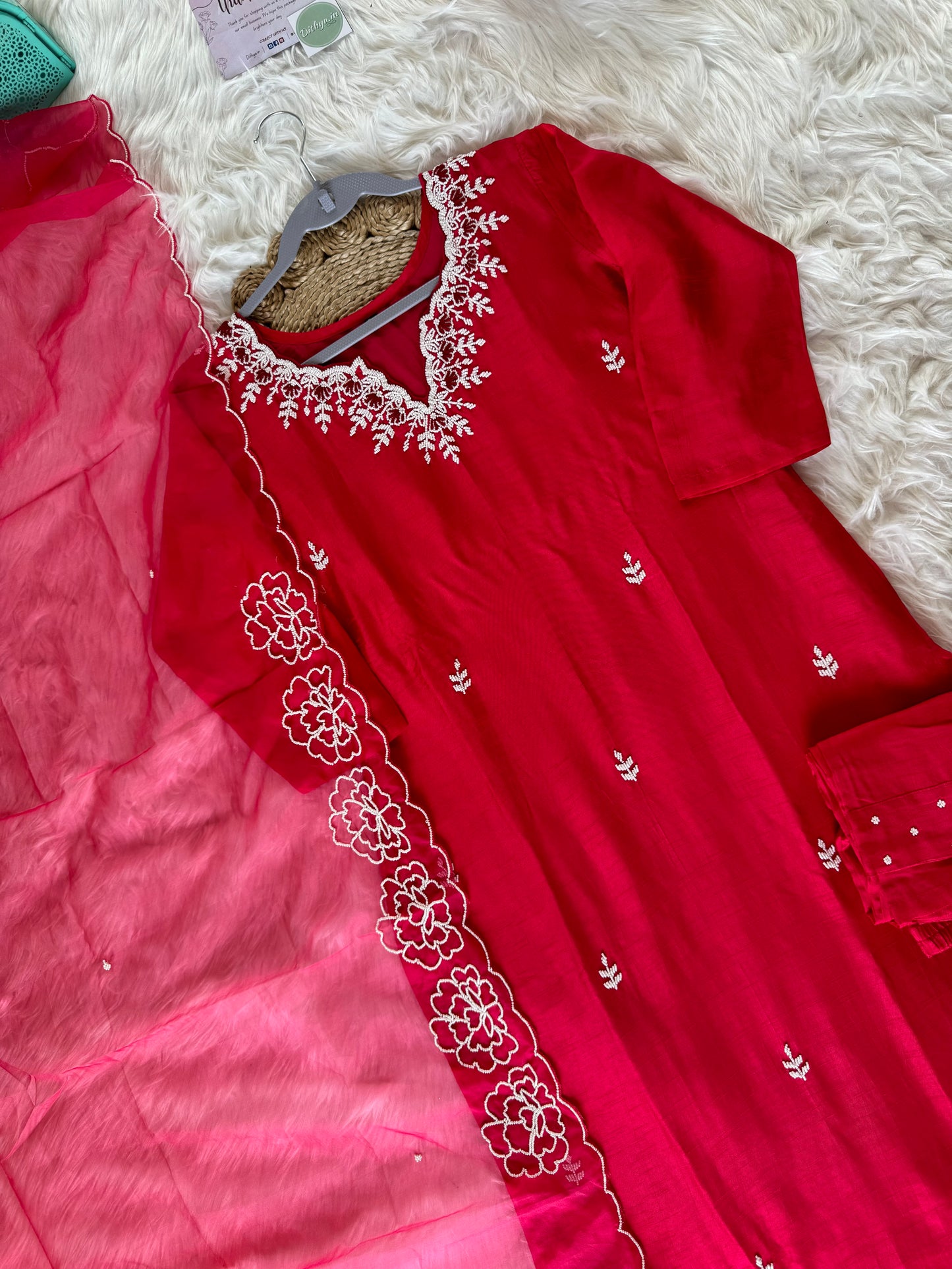 K183 - Dola silk kurti with pants and dupatta