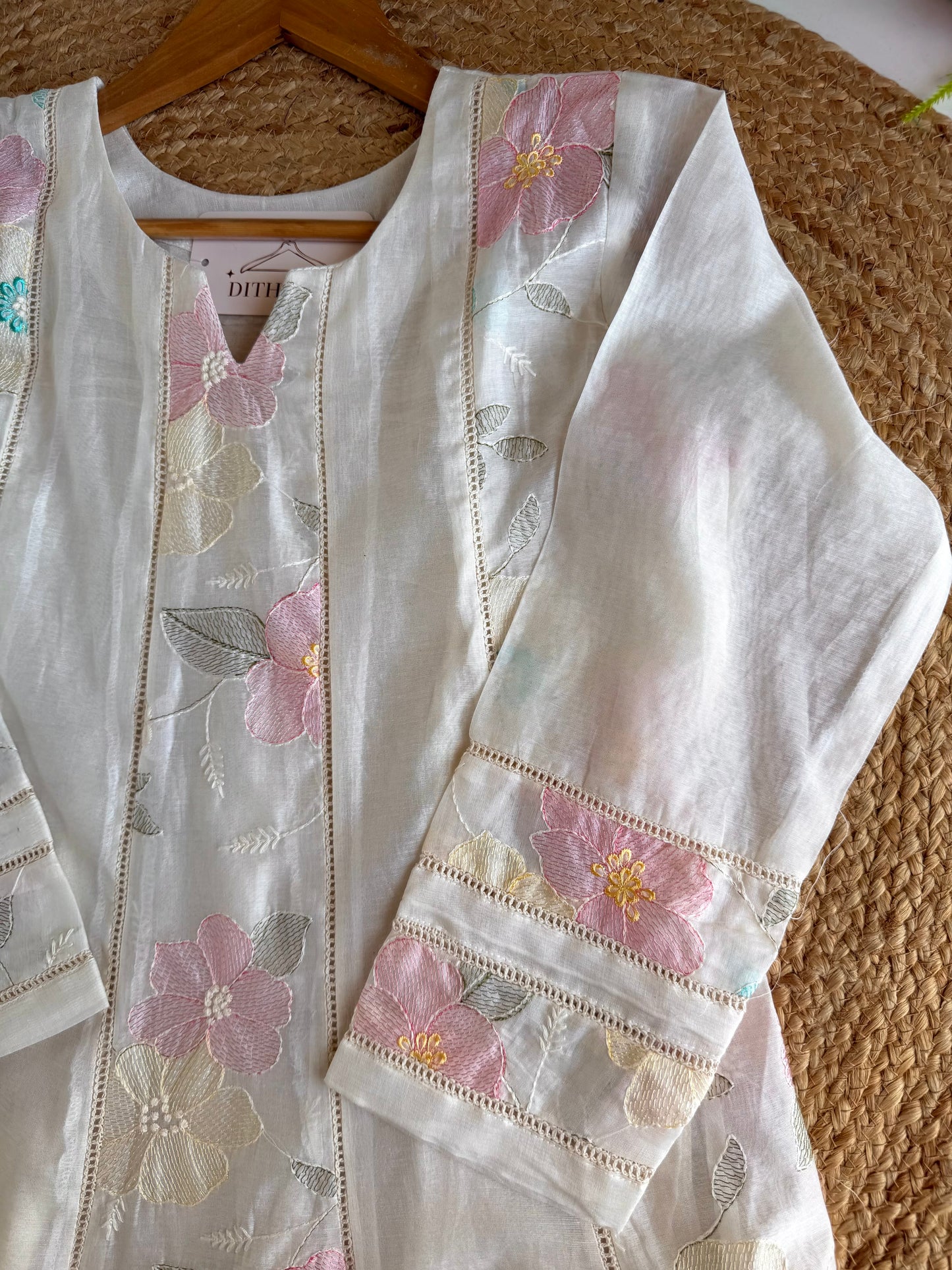 K032 - Mul chanderi embroidered Anarkali with pants and dupatta