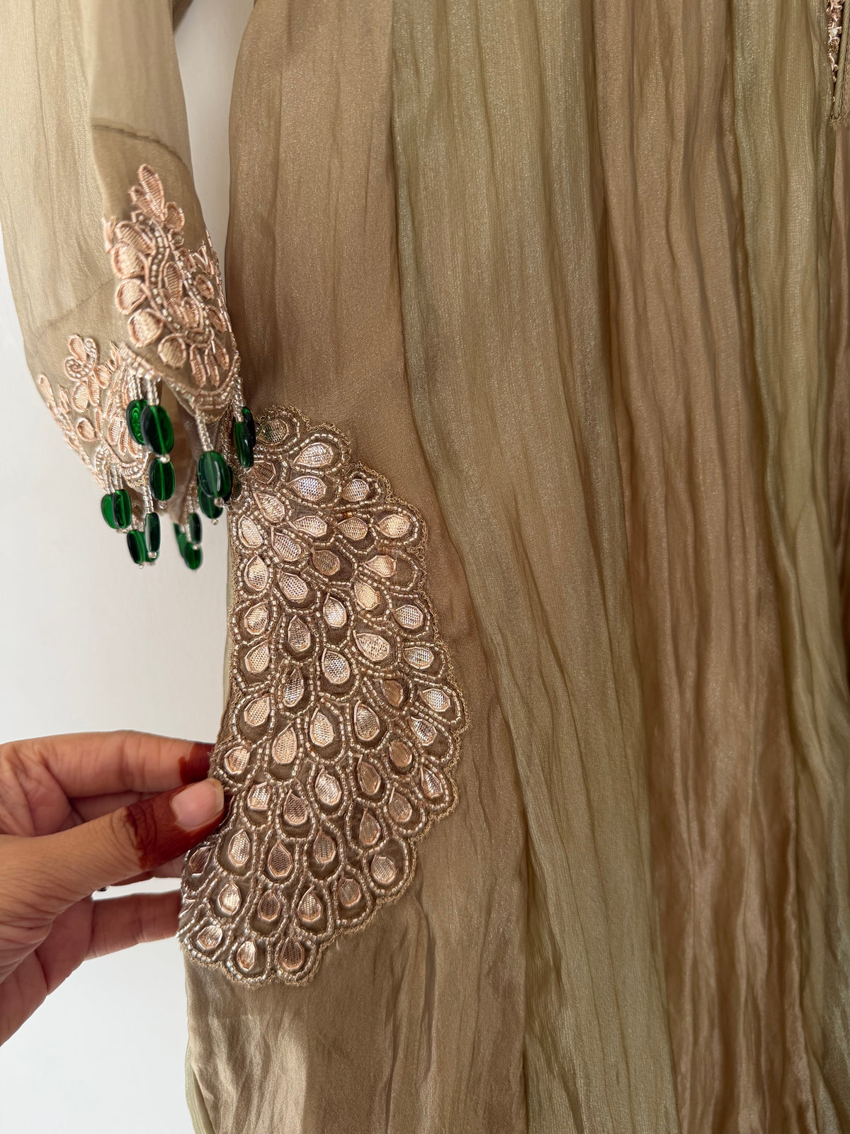 K723 - Crush tissue handwork Anarkali with pants and dupatta