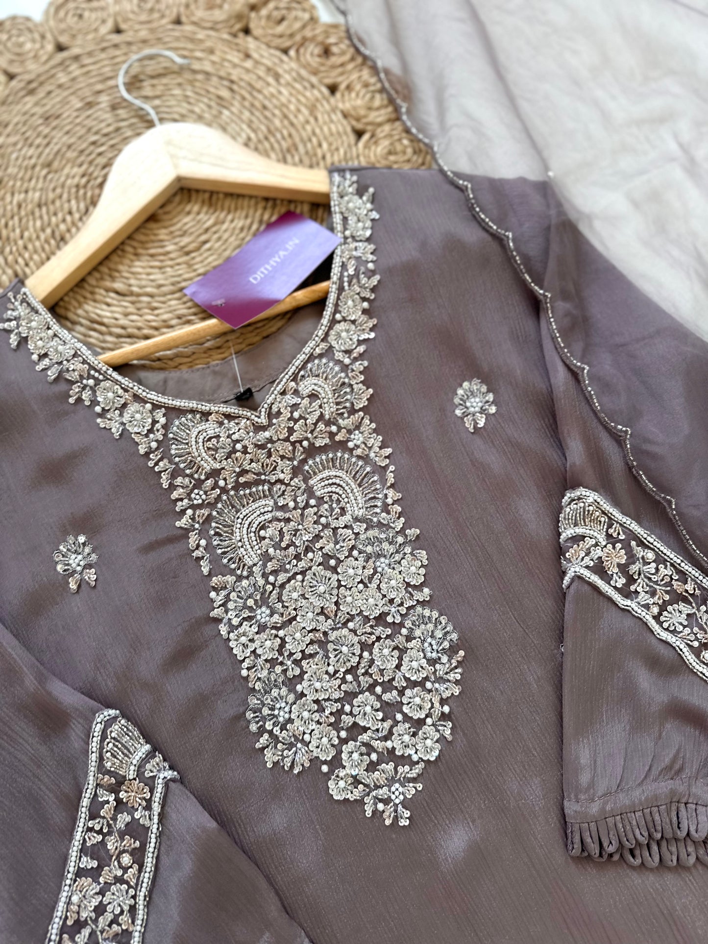 K382 - Pure chinnon handwork Anarkali with pants and dupatta.