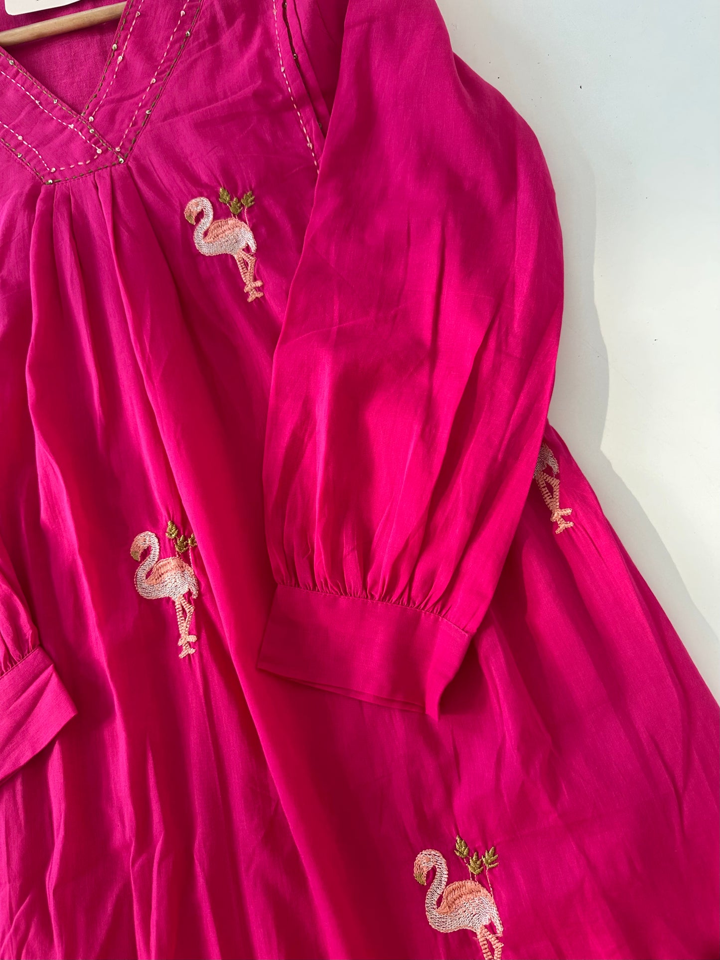 K506 - Mul cotton embroidered Aline Kurti with pants