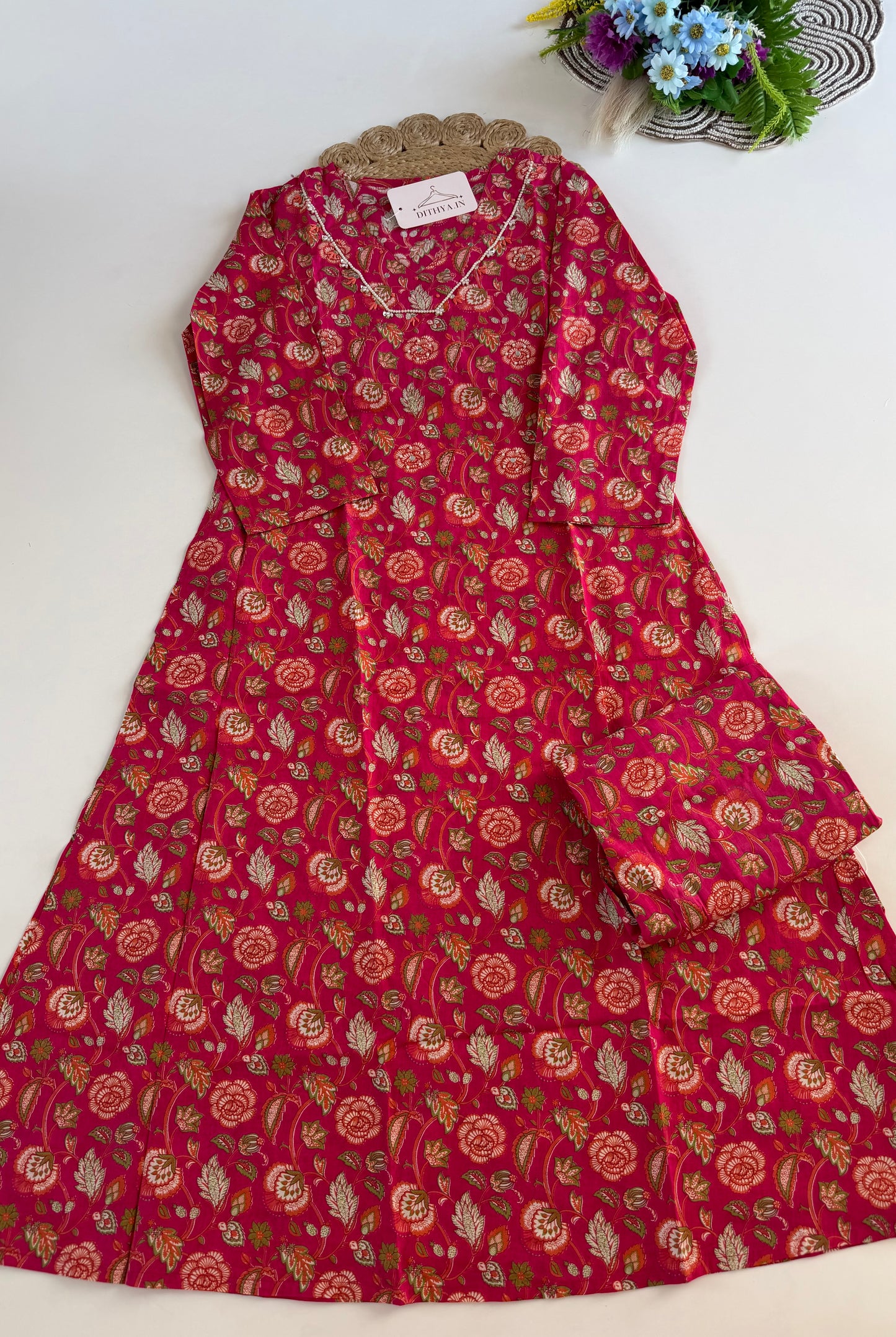 K088 - Cotton printed Aline Kurti with pants