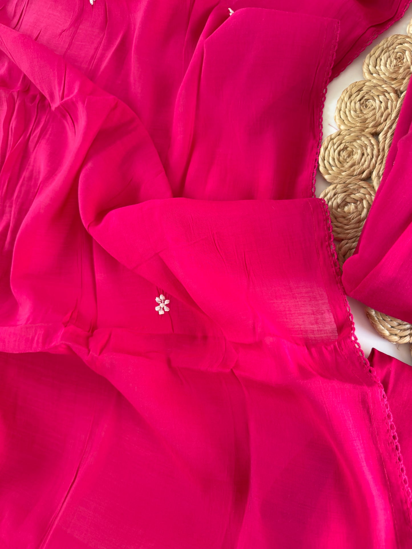 K601 - Mul Cotton embroidered anarkali with pants and dupatta