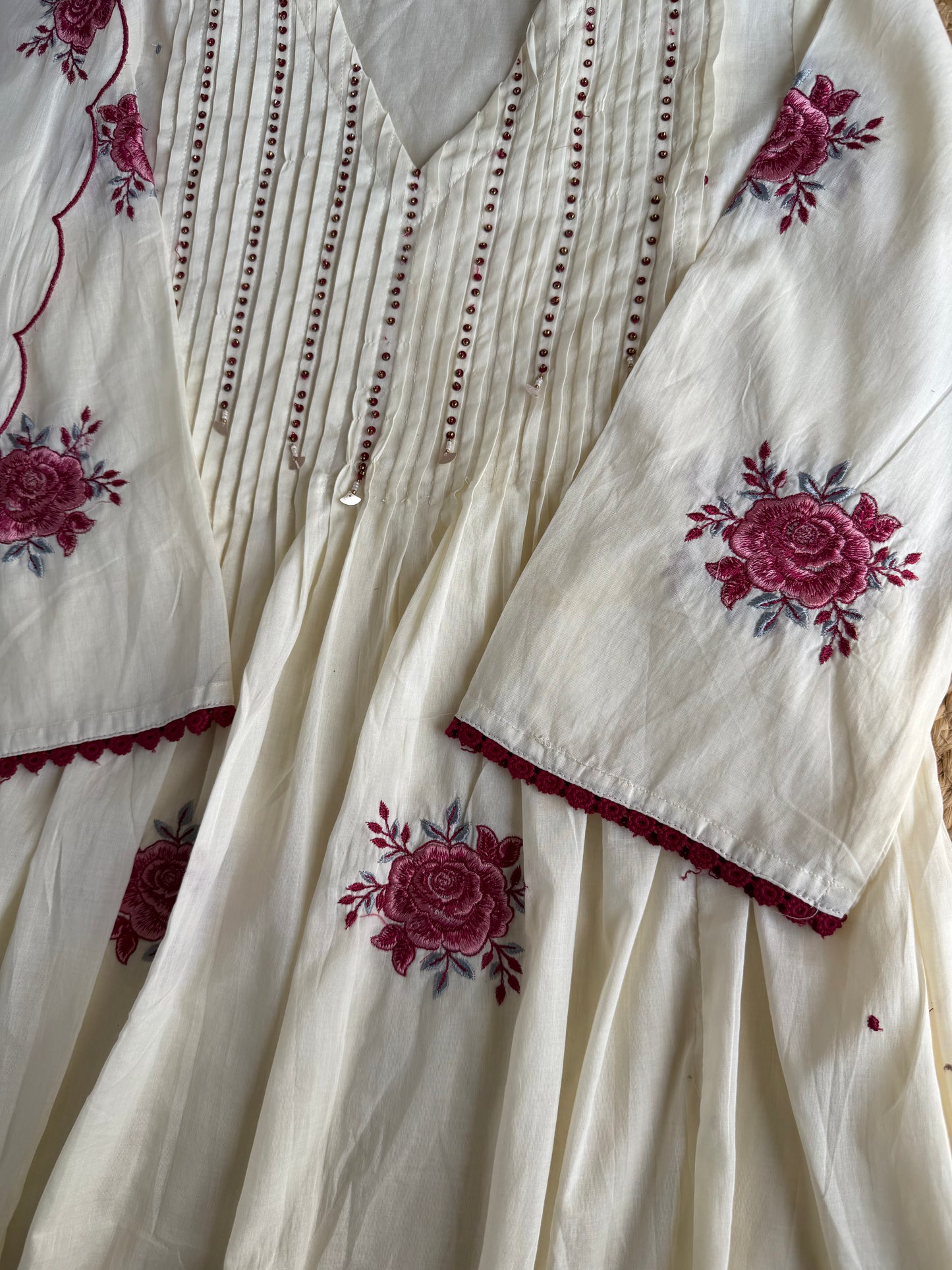 K333 - Mul cotton embroidered Anarkali with pants and dupatta