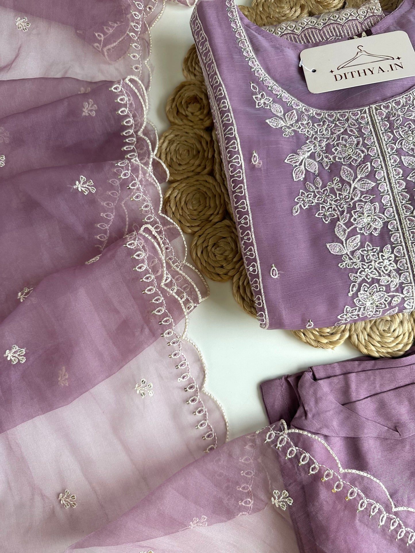 K492 - Organza embroidered straight Kurti with pants and dupatta