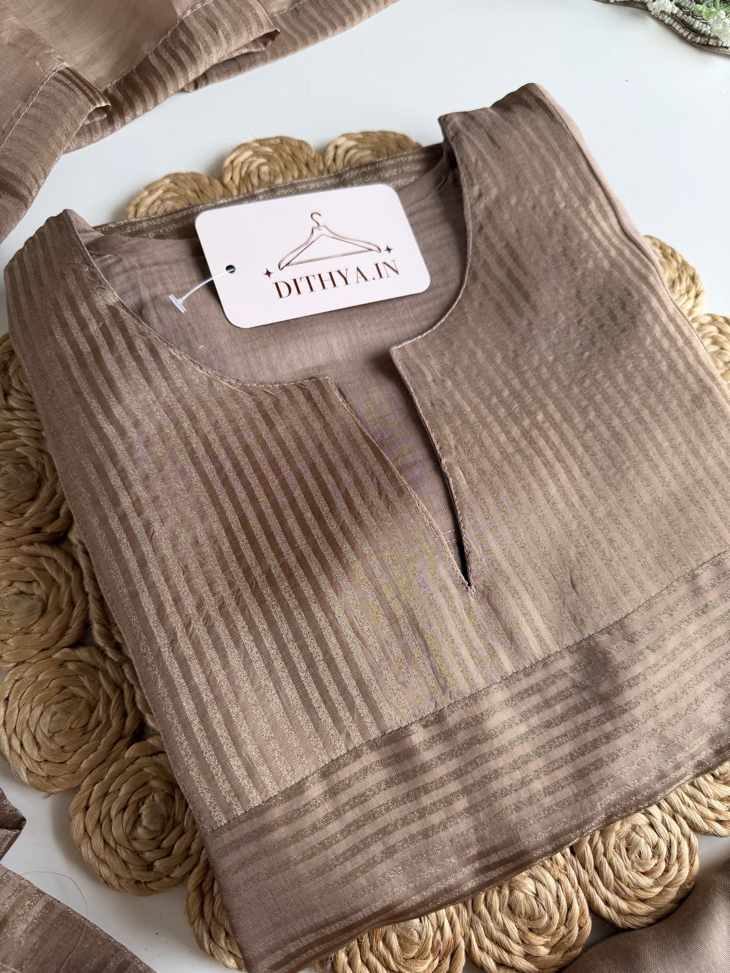 K204 - Mul chanderi zari Aline Kurti with pants and dupatta