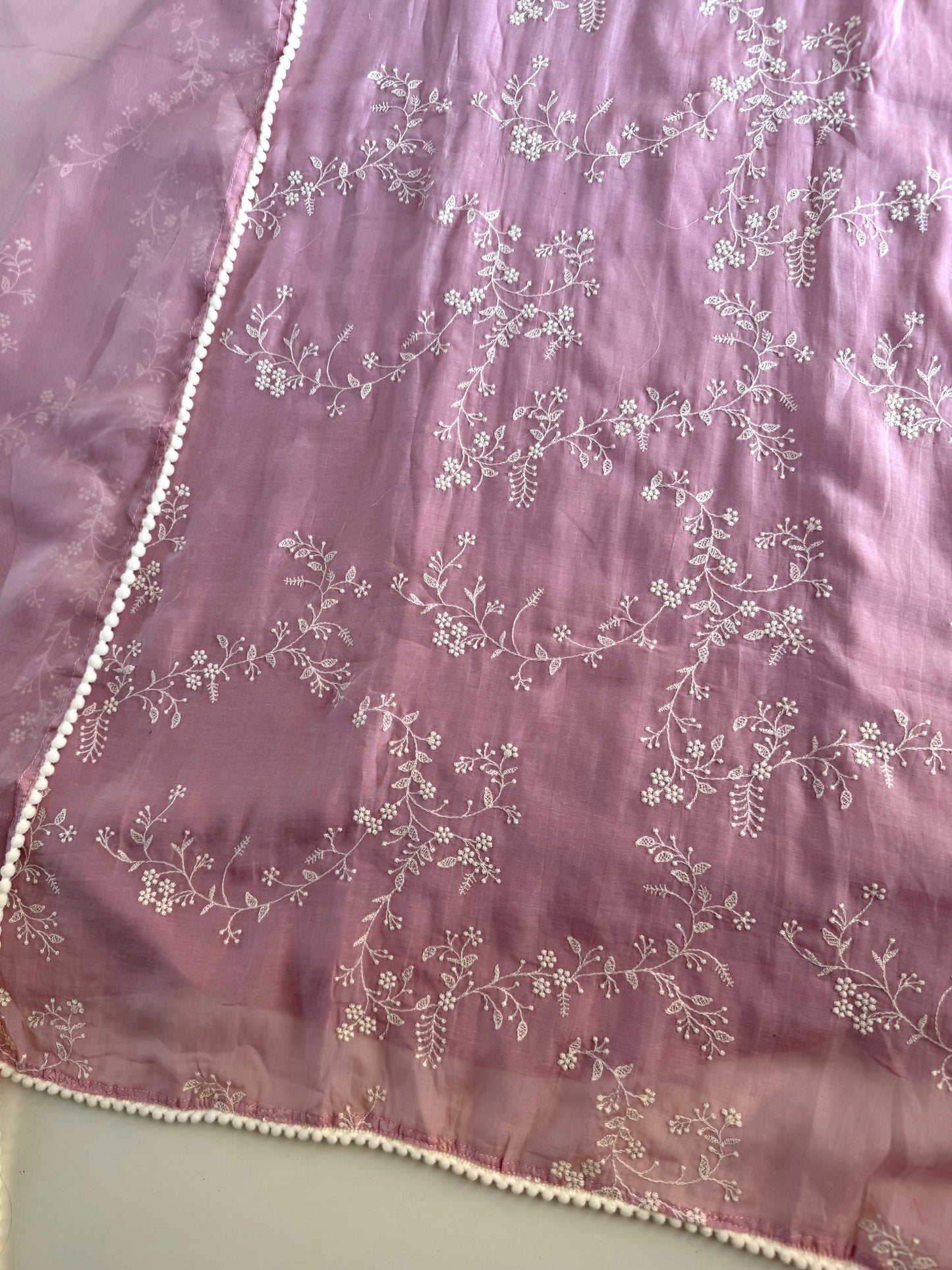 K464 - Mul chanderi embroidered Anarkali with pants and dupatta