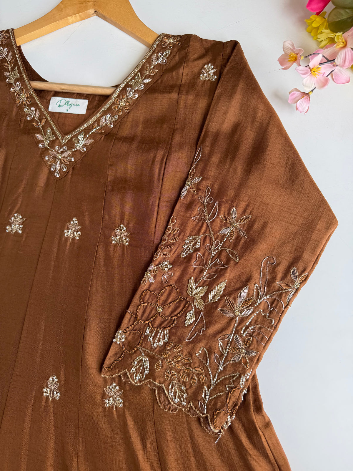 K737 -Russian silk handwork Anarkali with pants and dupatta