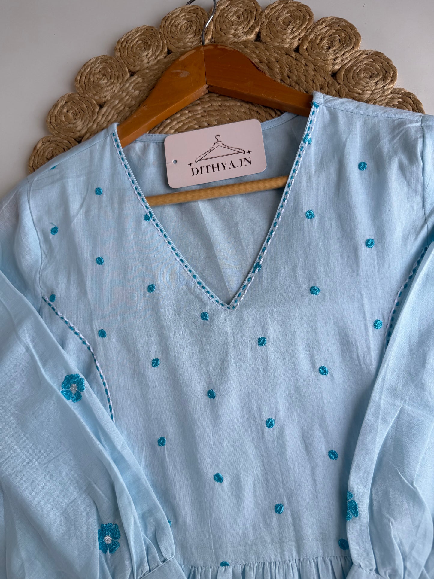 K714 - Mul cotton embroidered Aline Kurti with pants
