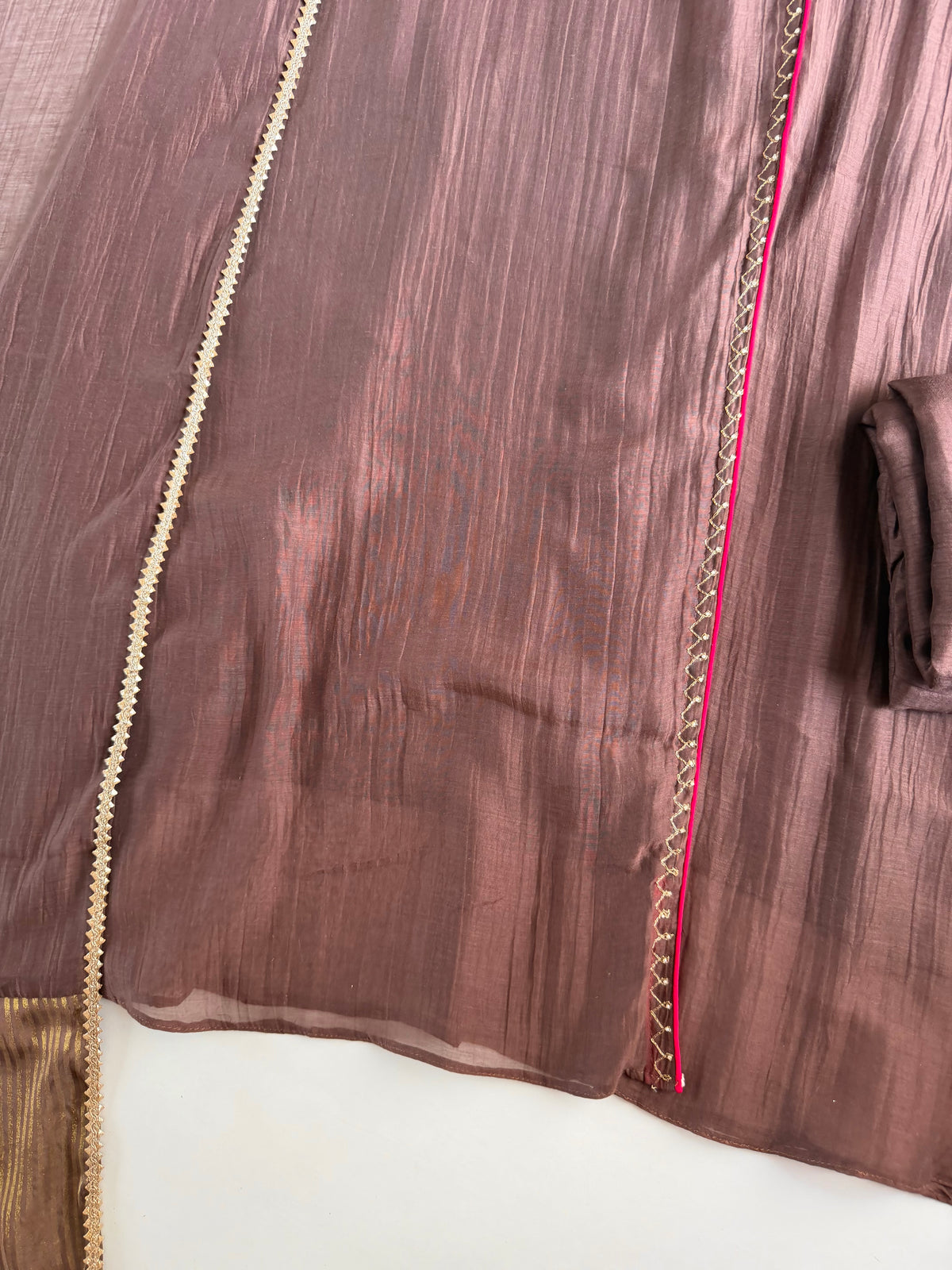 K156 - Pure Banarasi Mul chanderi handwork angrakha Aline Kurti with pants and dupatta