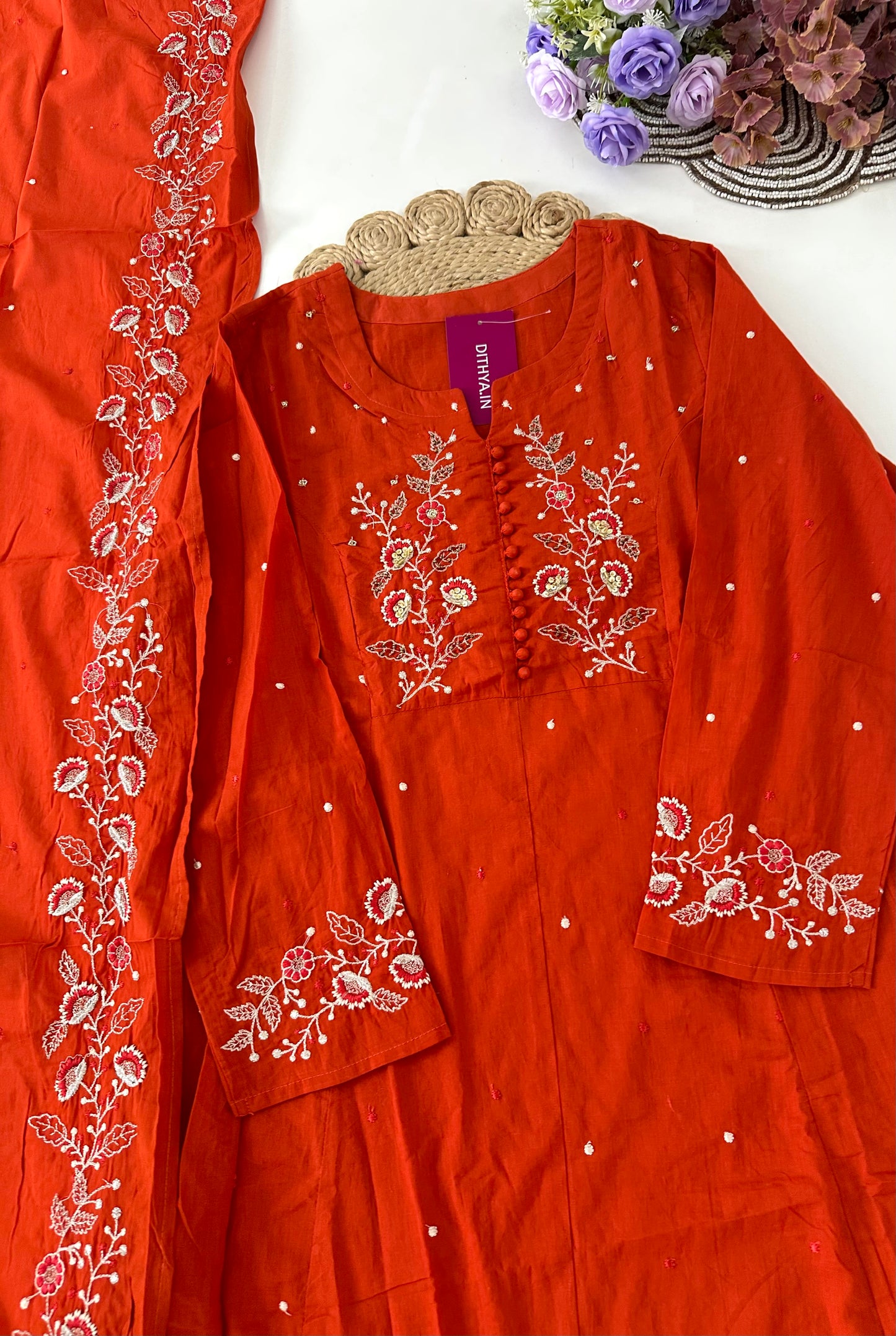 K210 - Mul cotton Anarkali with pants and dupatta