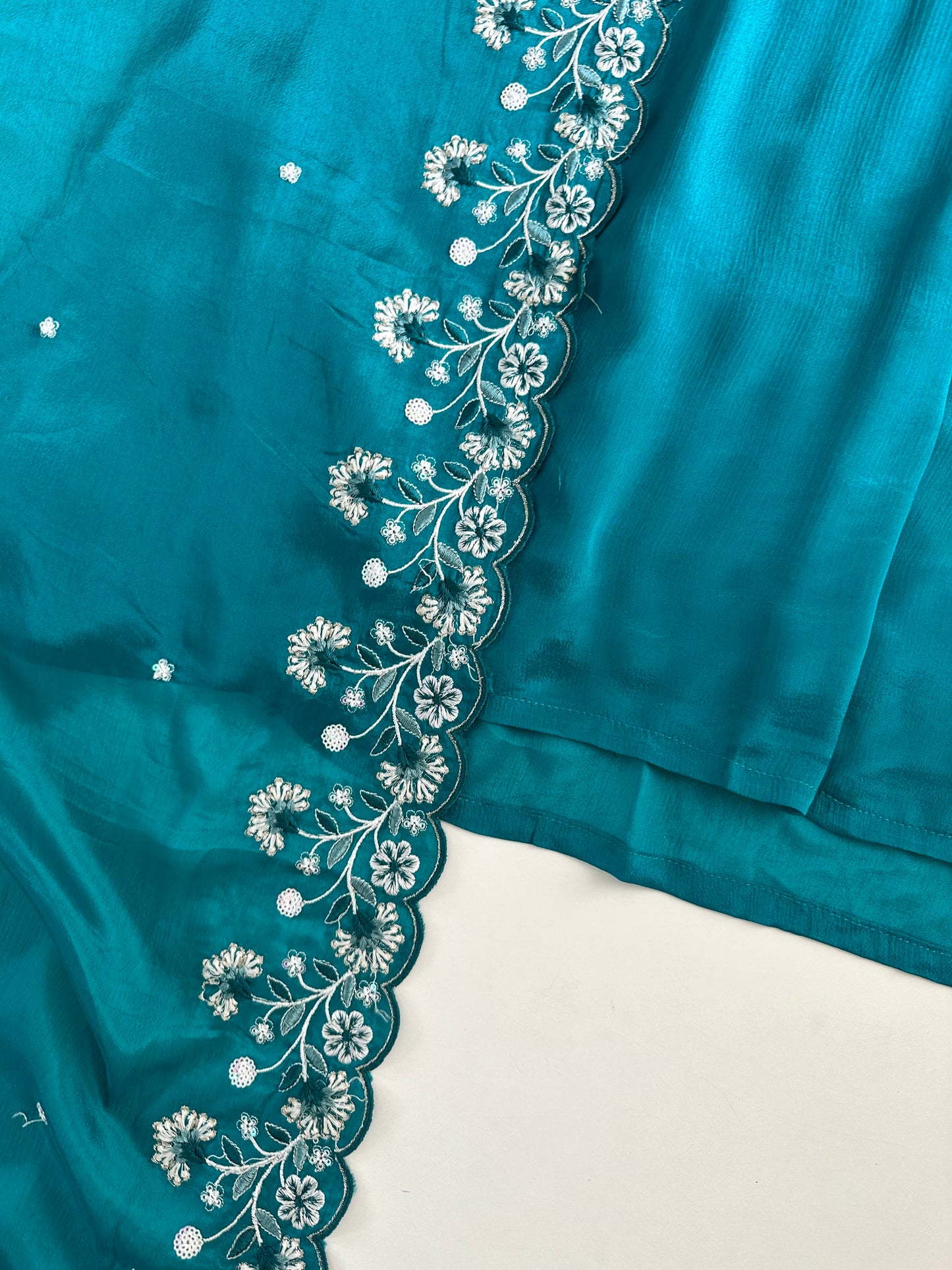 K473 - Chinnon embroidered Aline Kurti with pants and dupatta