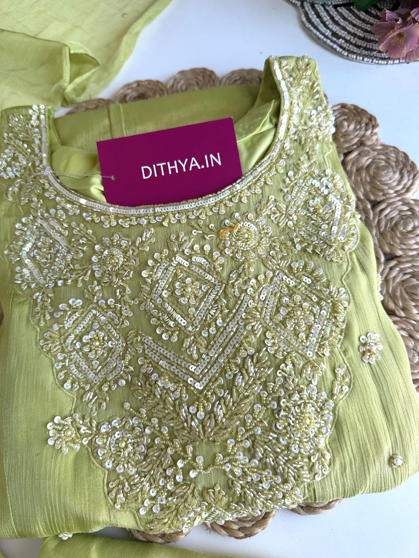 K063 - Chinnon heavy handwork Anarkali with pants and dupatta
