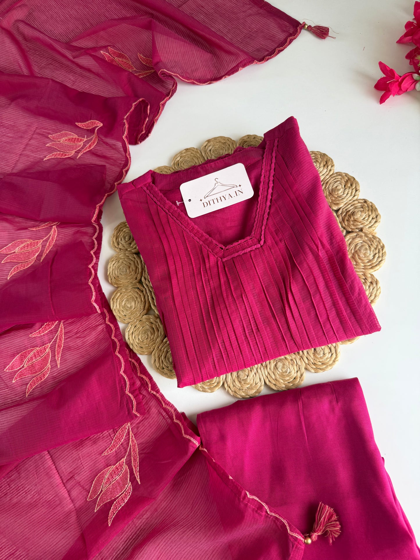K127 - Kota doriya embroidered Anarkali with pants and dupatta in 2 colours