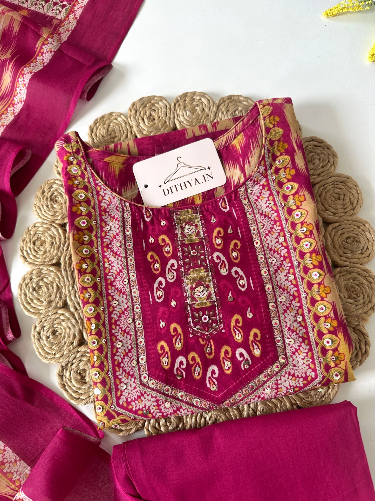 K701 - Mul cotton embroidered straight Kurti with pants and dupatta