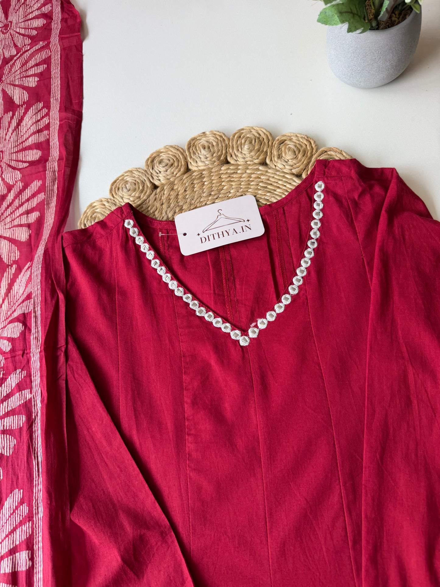 K634 - Mul cotton embroidered Anarkali with pants and dupatta