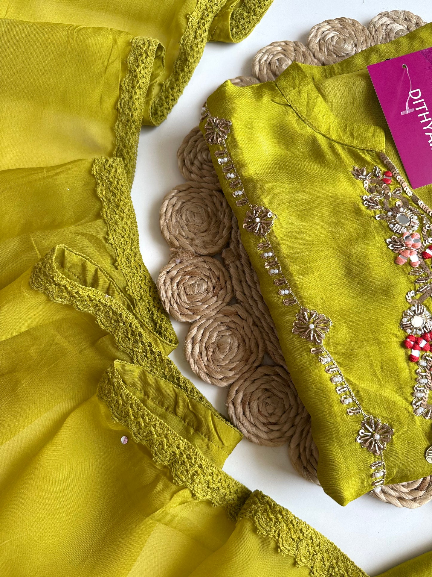 K146 - Russian silk handwork straight Kurti with pants and dupatta