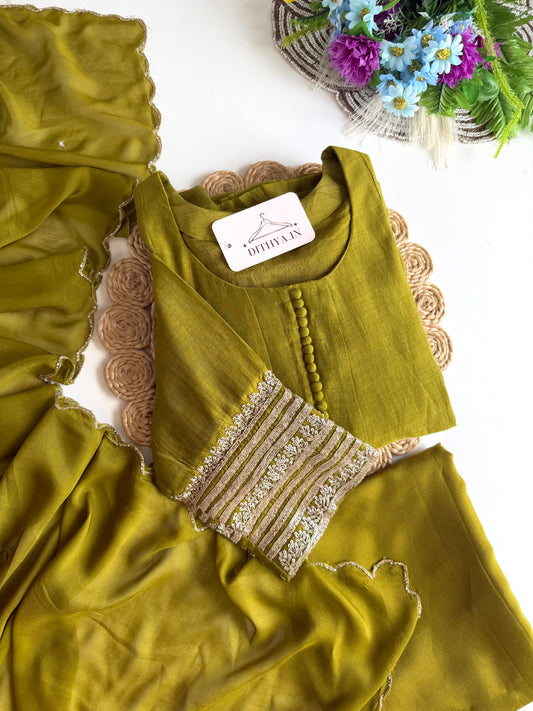 K002 - Mul chanderi handwork Anarkali with pants and dupatta