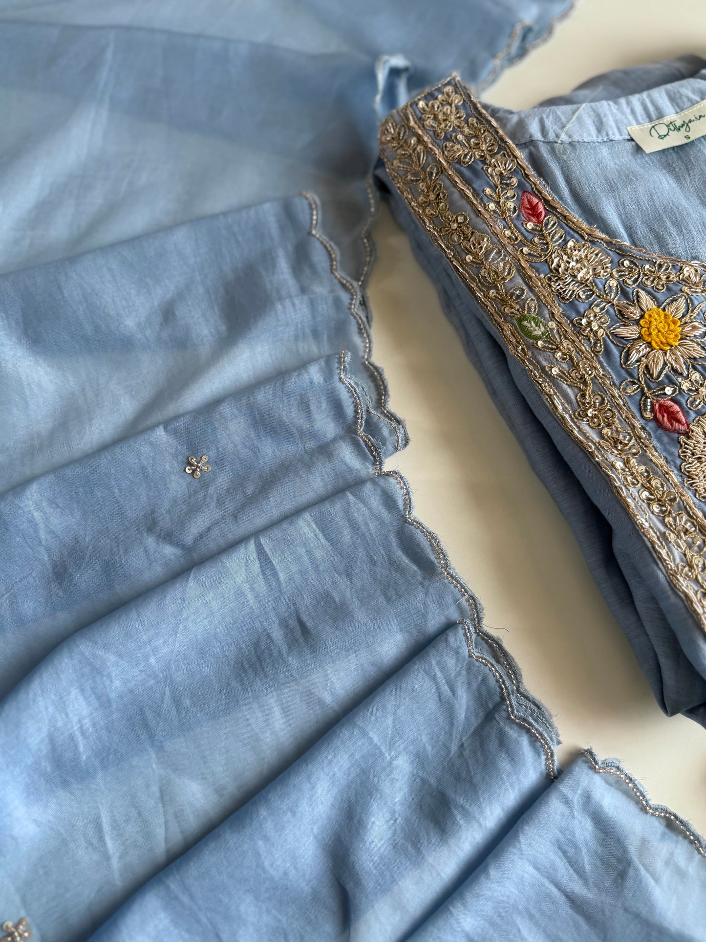 K424 - Mul chanderi heavy handwork Anarkali with pants and dupatta in 2 colours