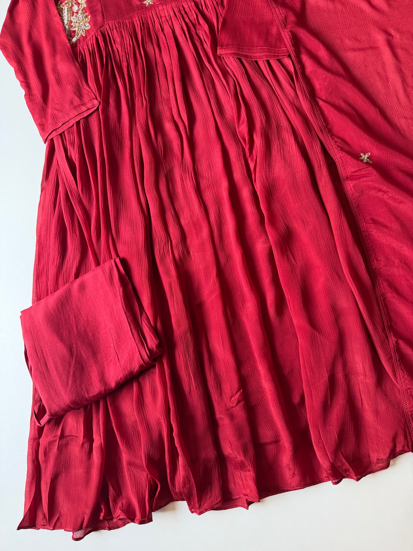 K403 - Chinnon zardosi work Anarkali with pants and dupatta