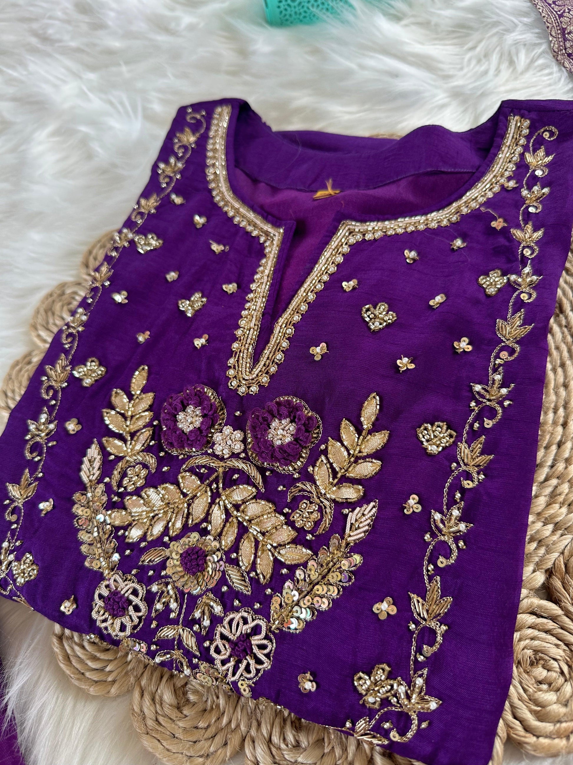 K050 - Russian silk kurti with pants and dupatta - Dithya.in