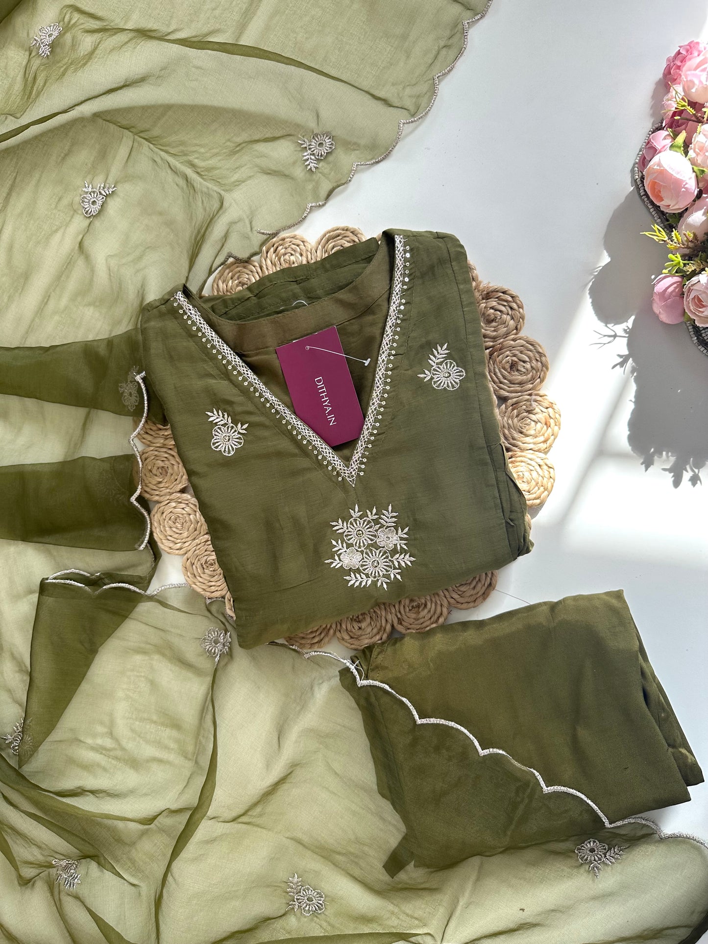 K370 - Mul Chanderi Zari work Anarkali with pants and dupatta in 2 colours