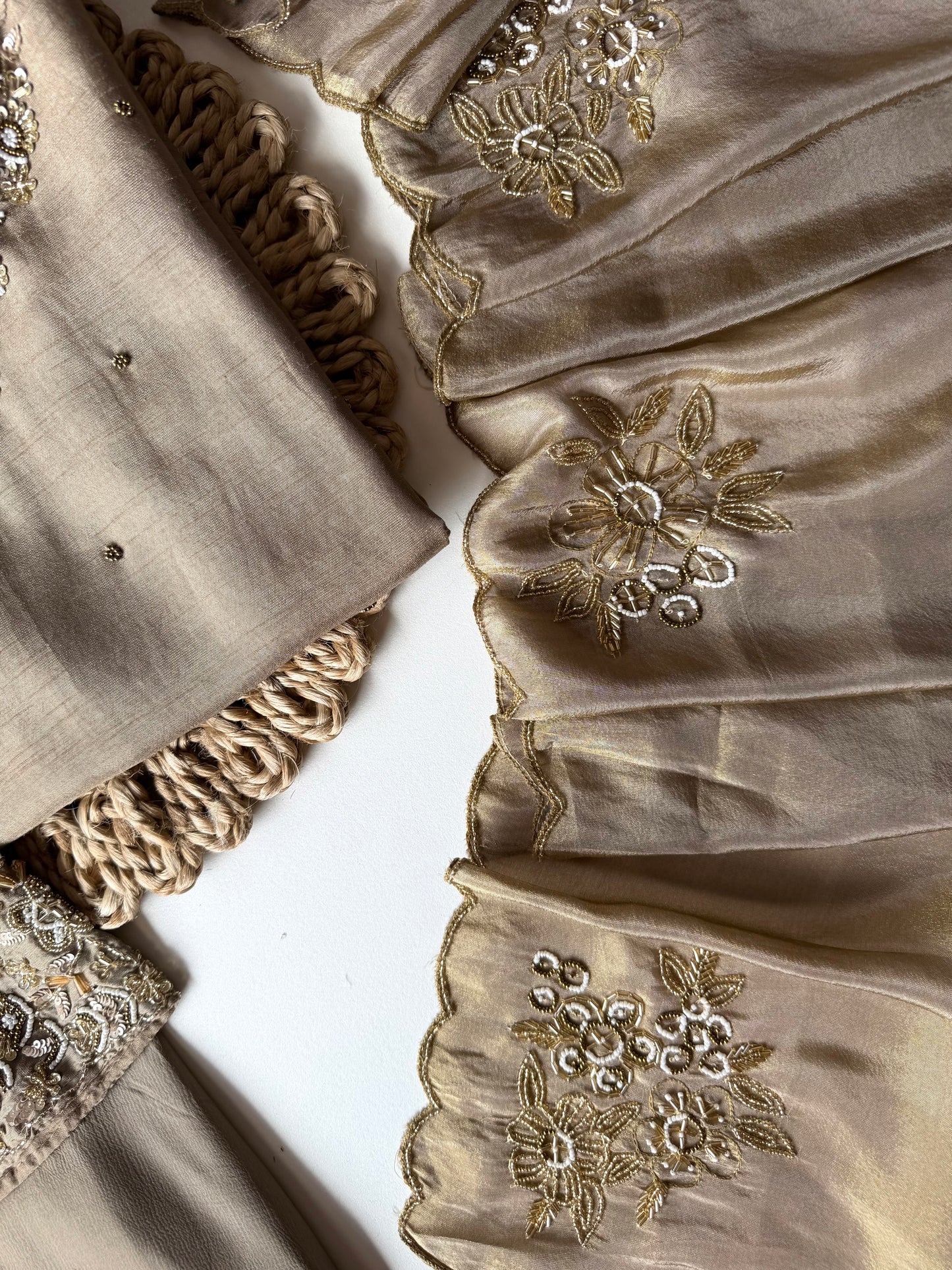 K419 - Russian silk short Kurti with palazzo and tissue silk dupatta