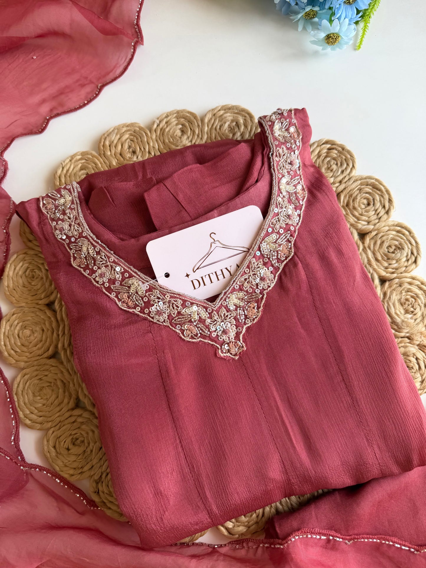 K131 - Pure Chinnon handwork Anarkali with pants and dupatta