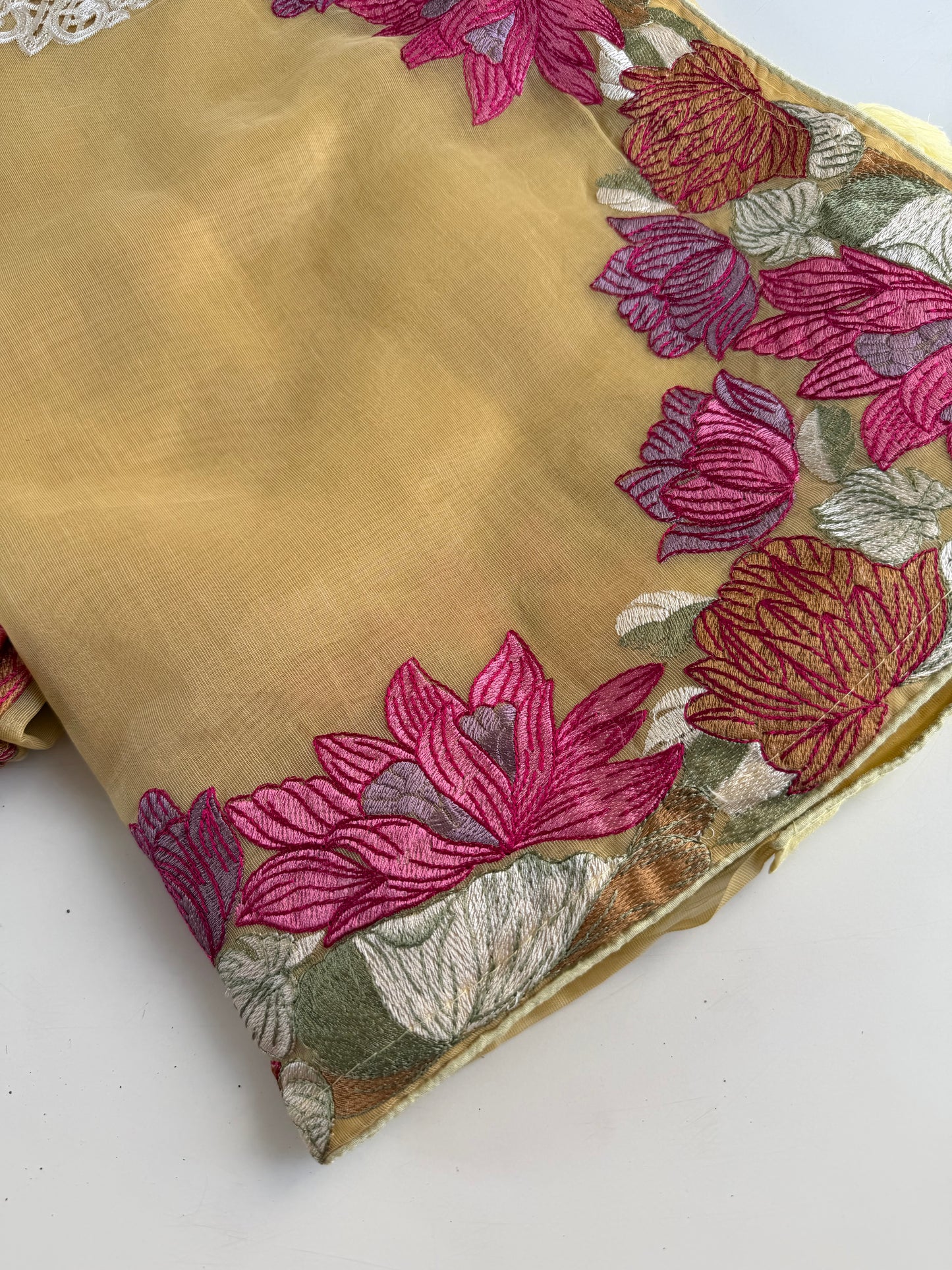 S020 - Soft organza appliqué embroidered saree in 3 colours