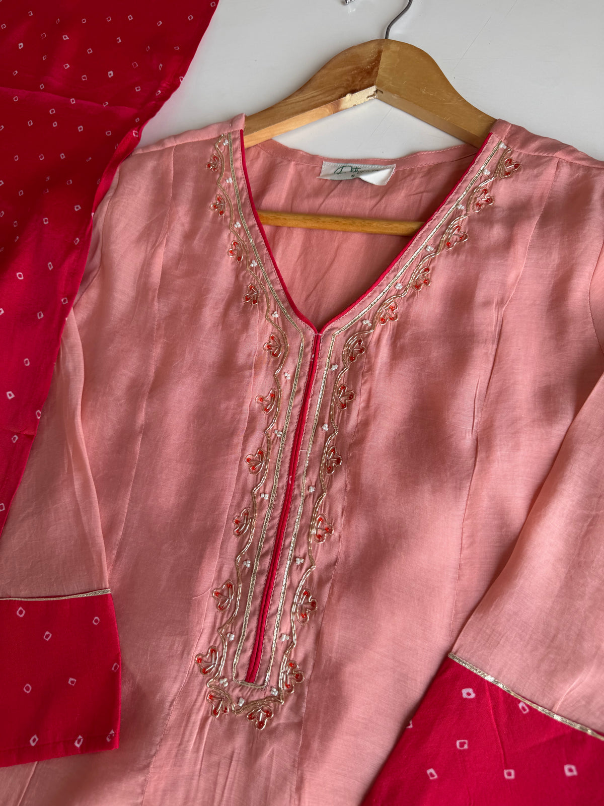 K020 - Surat Mul chanderi handwork Anarkali with pants and bandhini dupatta
