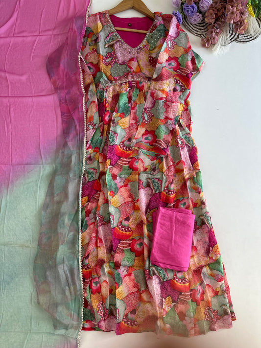D361 - Chinnon Alia cut Anarkali with pants and dupatta
