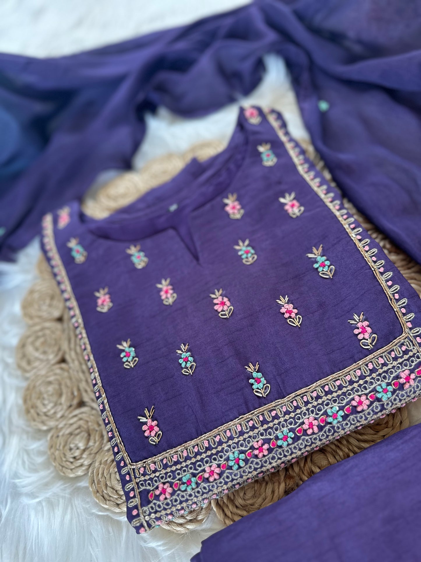 K033 - Russian silk kurti with pants and dupatta