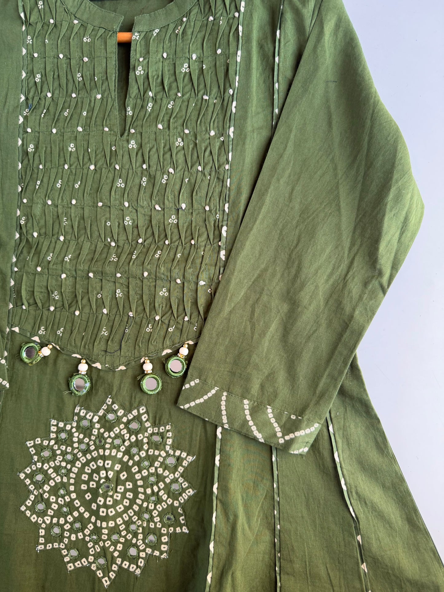 K273 - Mul cotton mirror work Anarkali with pants and dupatta in 4 colours